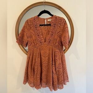 Free People x Nightcap Clothing Eyelet Dress Burnt Orange